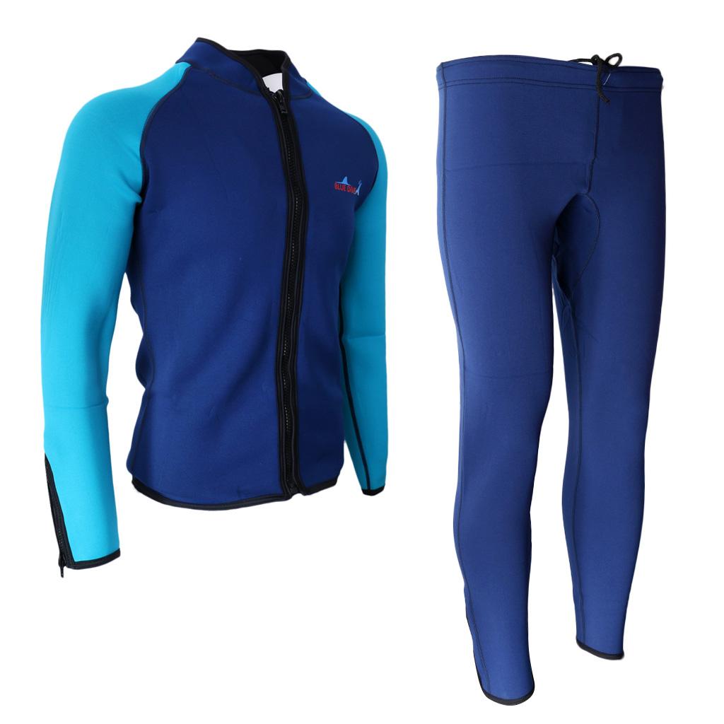 2mm Neoprene Wetsuit Jacket & Pants Scuba Diving Surfing Suits XL Navy Blue