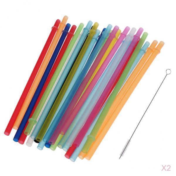 50x Colorful Reusable Hard Drinking Jar Straws +2x Cleaning Brush Home Party