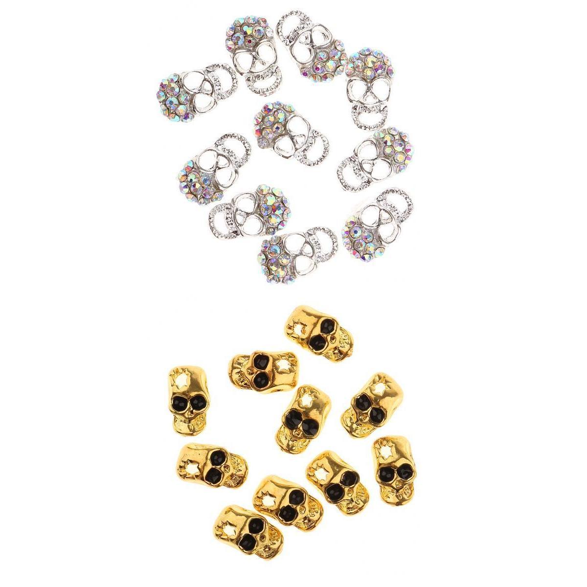 20 Pieces 3D Crystal Rhinestone Skull Metal Nail Art Tips Decoration Jewelry