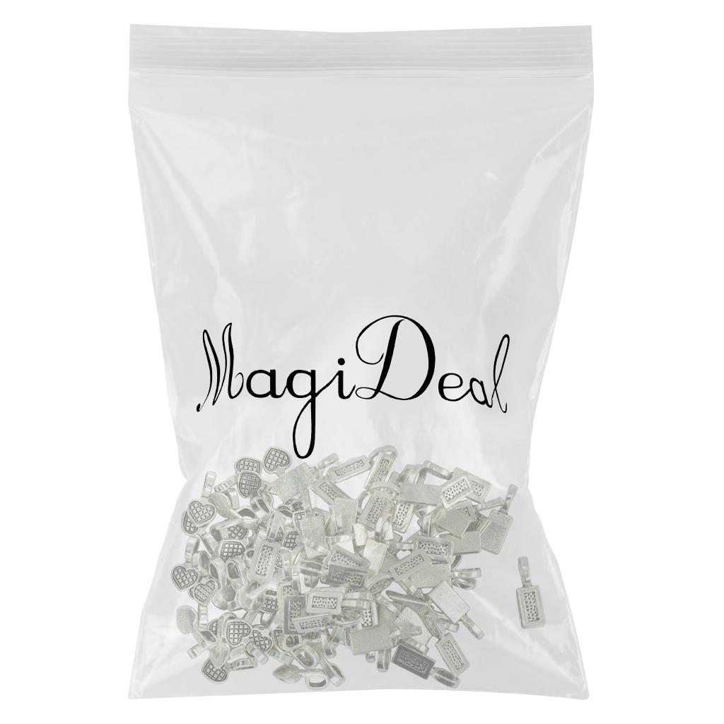 150pcs Antique Silver Rectangle Heart Glue on Bails Setting Craft Tag Bails