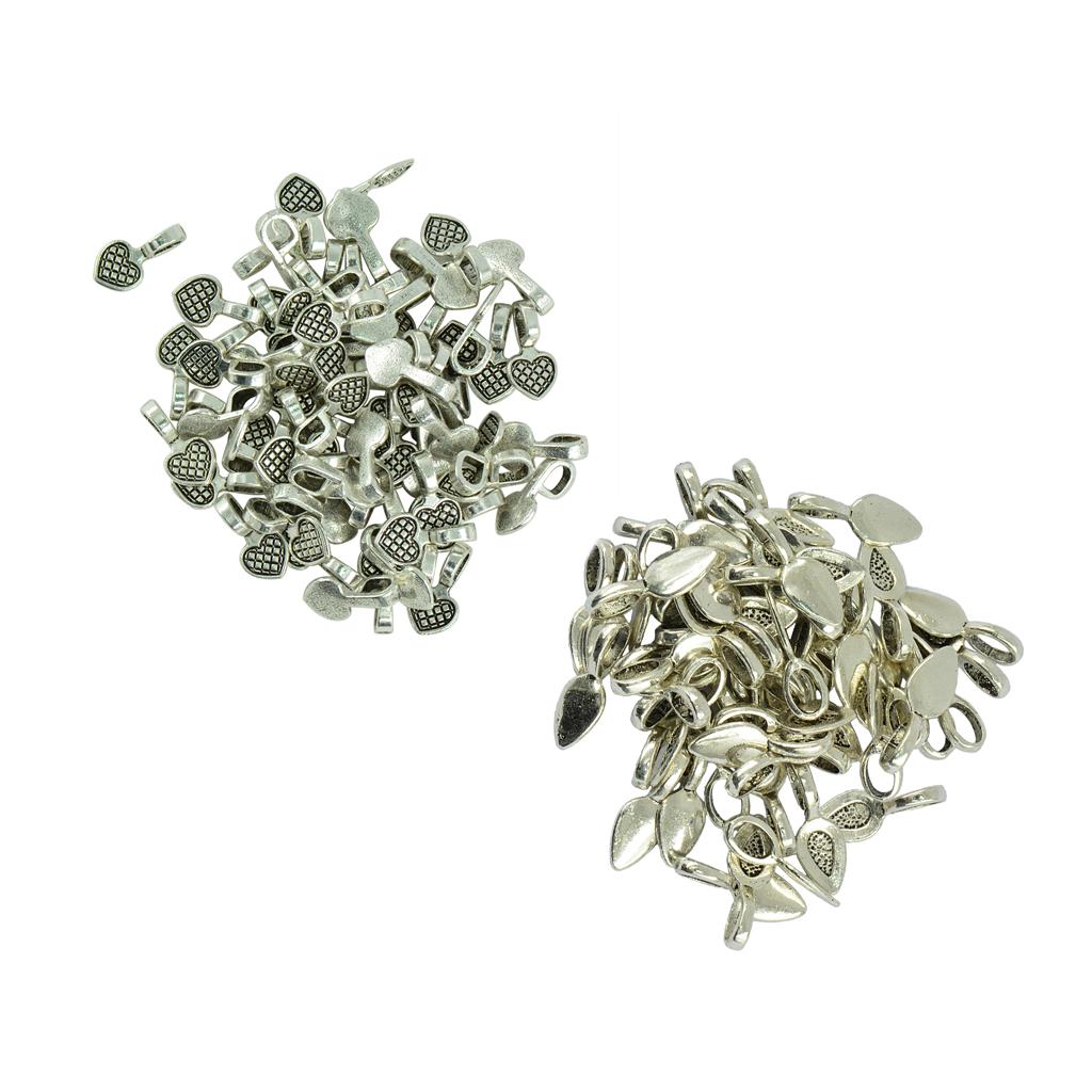 200pcs Antique Silver Leaf Heart Shape Charms Glue on Bails Pendant Findings