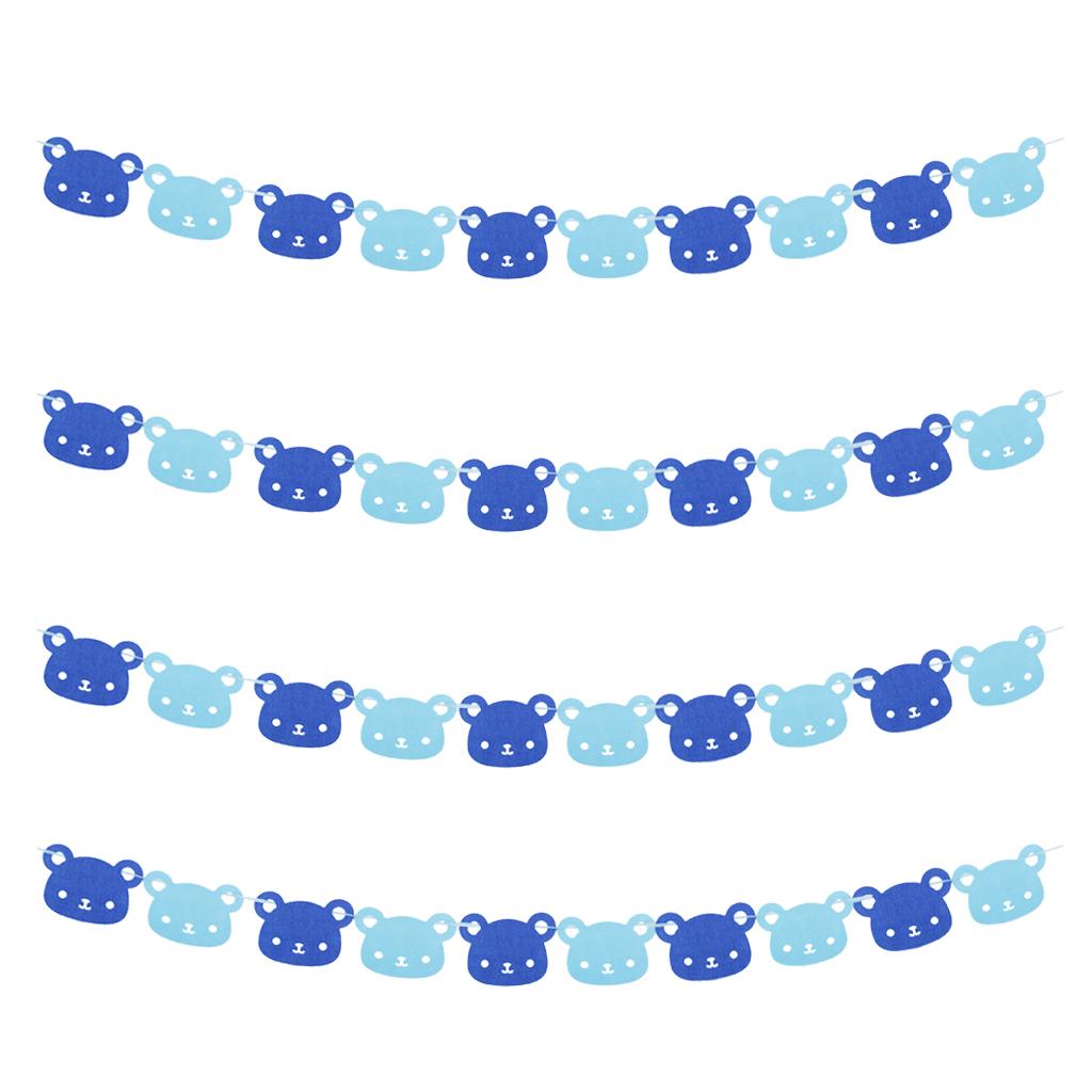 4 Pieces Baby Shower Bunting Garlands Hanging Banner 10 Flags Blue Bear