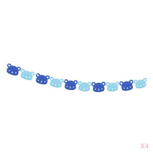 4 Pieces Baby Shower Bunting Garlands Hanging Banner 10 Flags Blue Bear