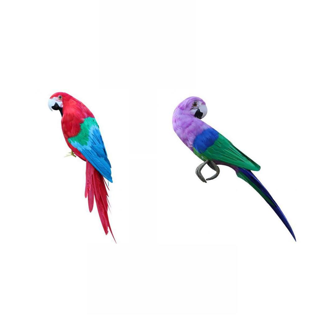 2 Piece Artificial Parrots Feathered Realistic Garden Home Decor Ornament