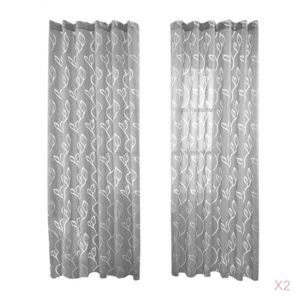 2Pcs Window Tulle Voile Bubble Leaf Curtain Panel 100x270cm Gray