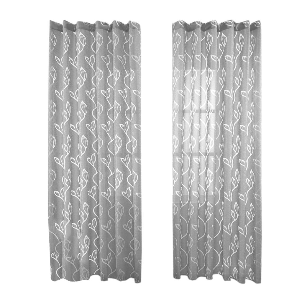 2Pcs Window Tulle Voile Bubble Leaf Curtain Panel 100x270cm Gray