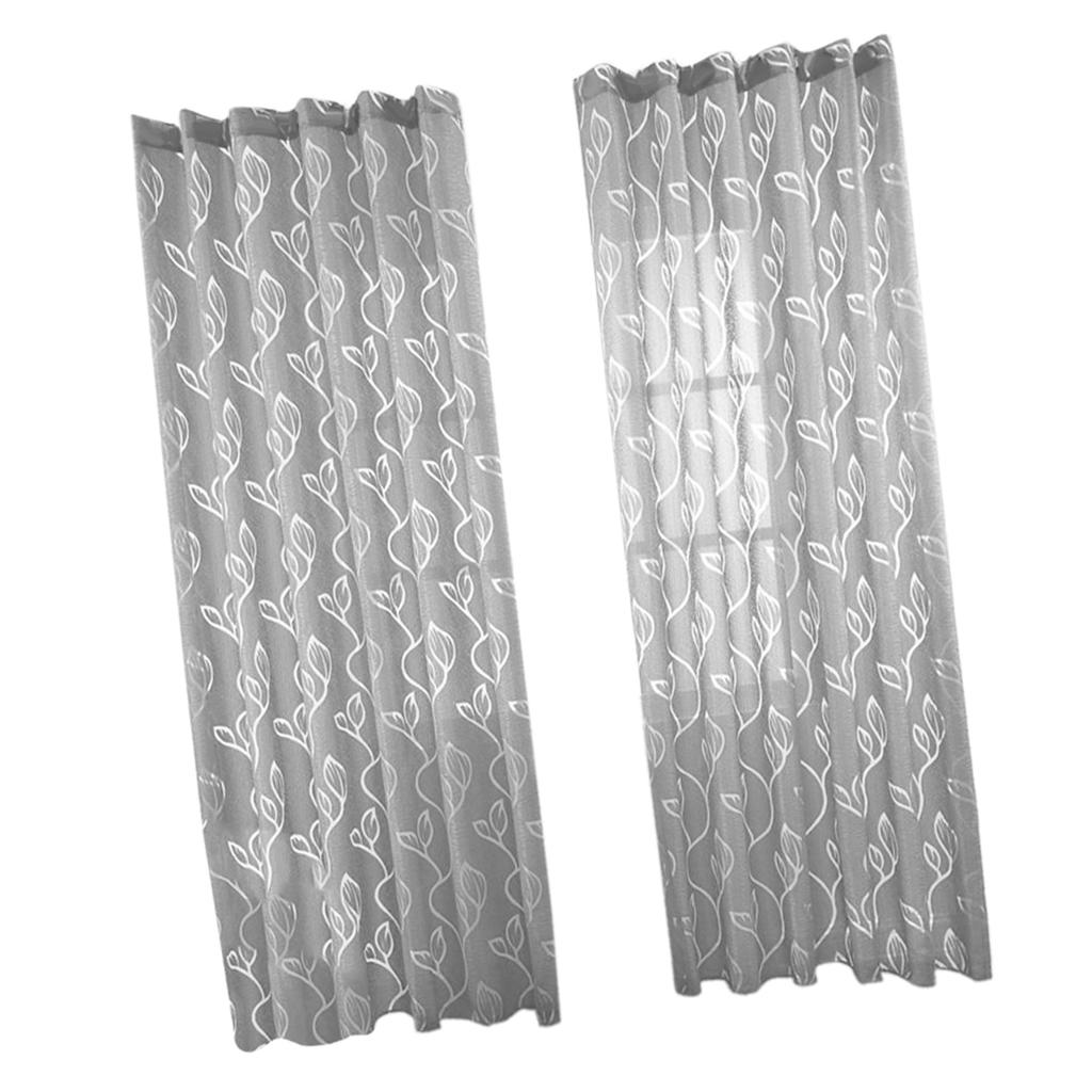 2Pcs Window Tulle Voile Bubble Leaf Curtain Panel 100x270cm Gray