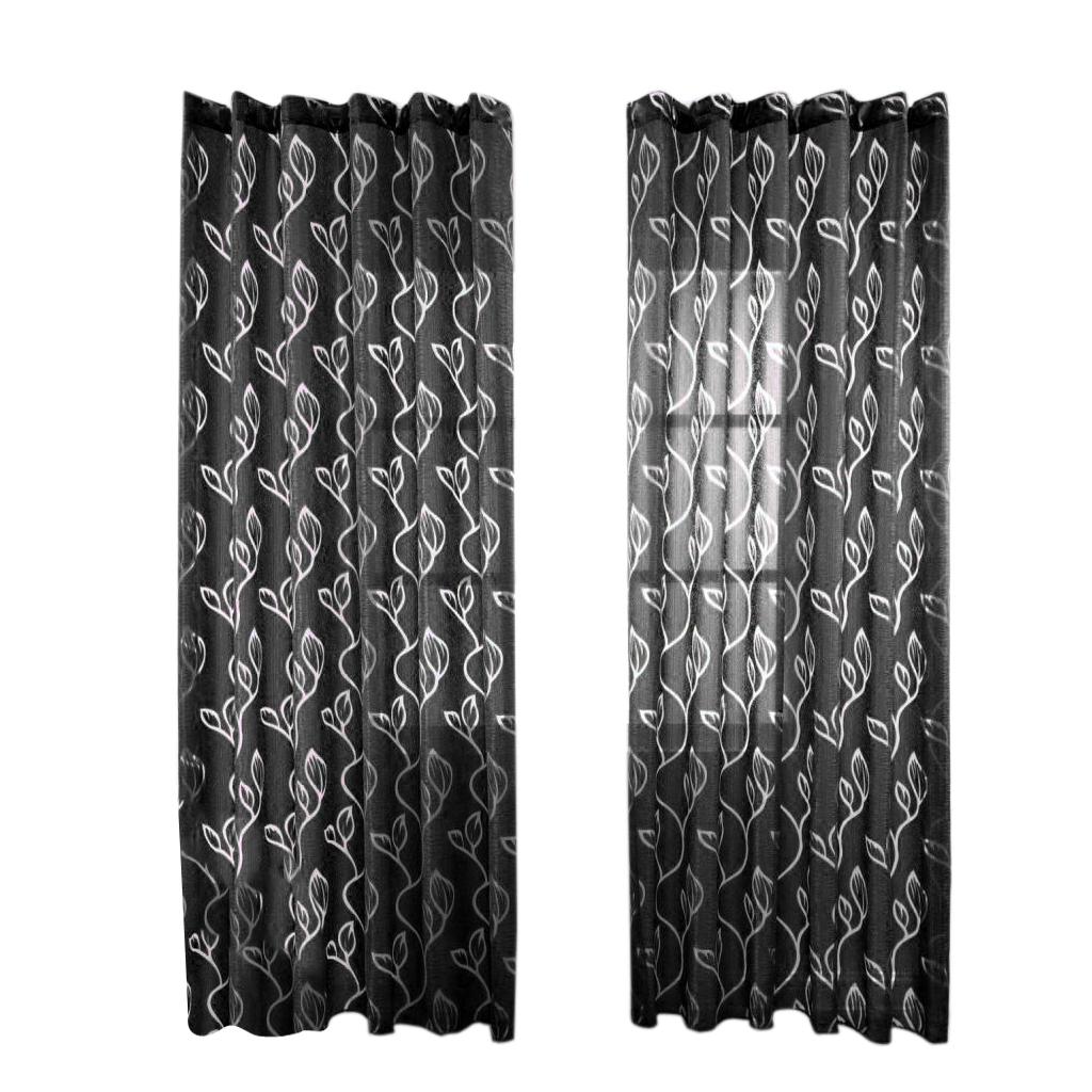 2Pcs Window Tulle Voile Bubble Leaf Curtain Panel 100x270cm Black