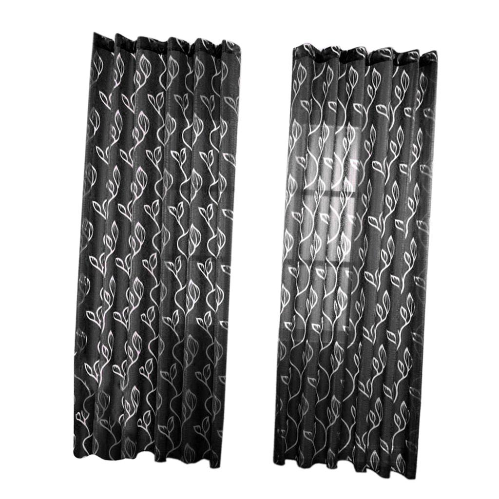 2Pcs Window Tulle Voile Bubble Leaf Curtain Panel 100x270cm Black