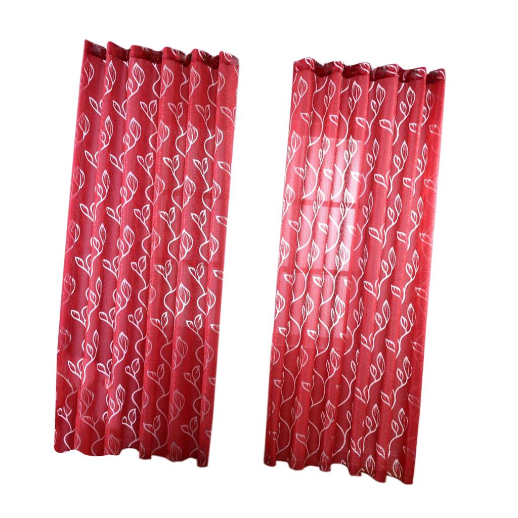 2Pcs Window Tulle Voile Bubble Leaf Curtain Panel 100x270cm Red