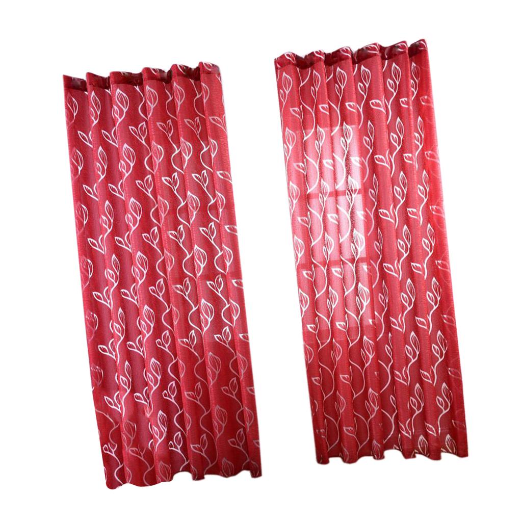2Pcs Window Tulle Voile Bubble Leaf Curtain Panel 100x270cm Red