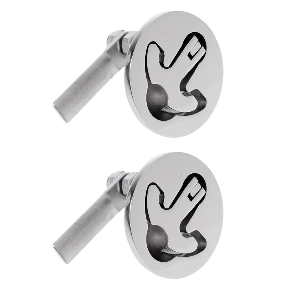 2 Pack Stainless Steel Boat Hatch Turning Lock Latch Pull Lift Ring T-Handle