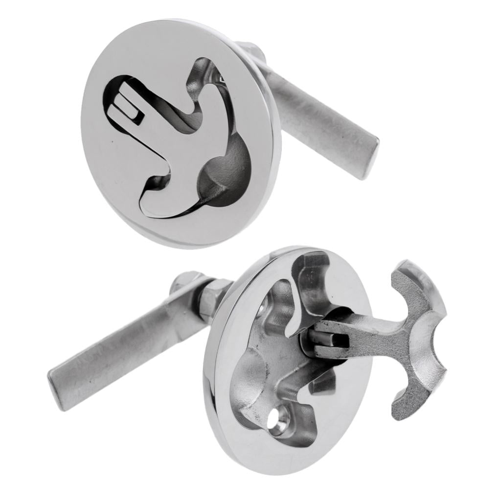 2 Pack Stainless Steel Boat Hatch Turning Lock Latch Pull Lift Ring T-Handle