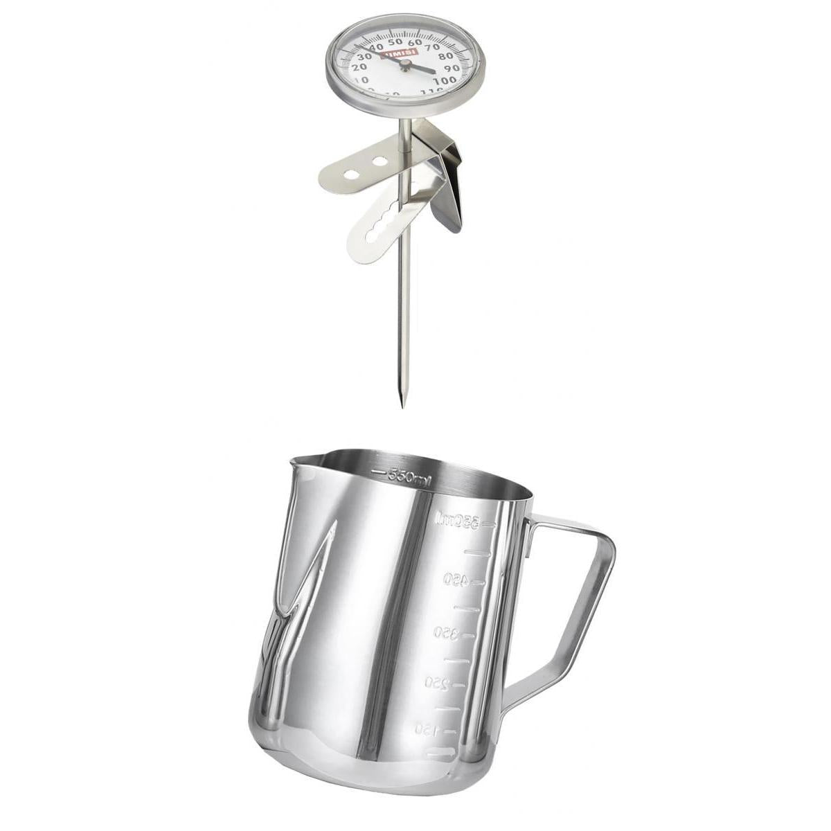 600ML Stainless Steel Coffee Milk Frothing Jug + Milk Frothing Thermometer
