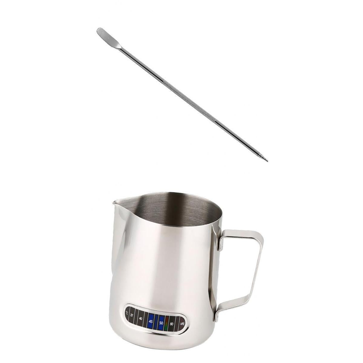 600ml Metal Milk Frothing Pitcher Jug with Integrated Thermometer Art Pen