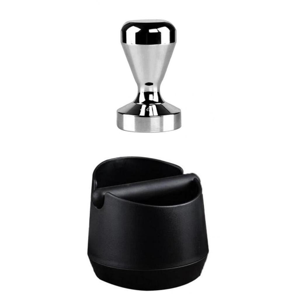 Black Coffee Knock Box Handled Bucket Espresso Grinds Waste Bin with Tamper