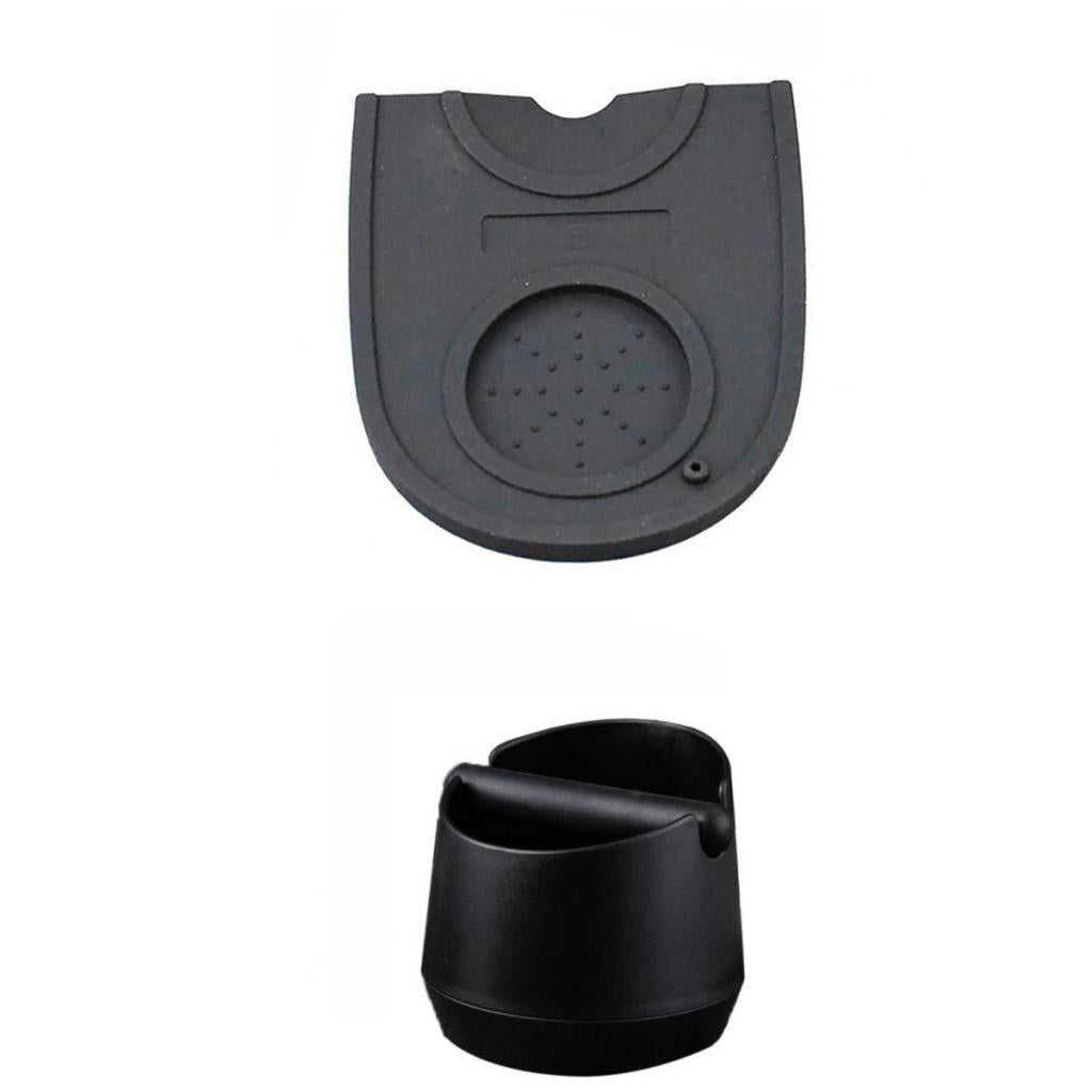 Black Coffee Knock Box with Handle Bucket Grinds Waste Bin with Tamper Mat