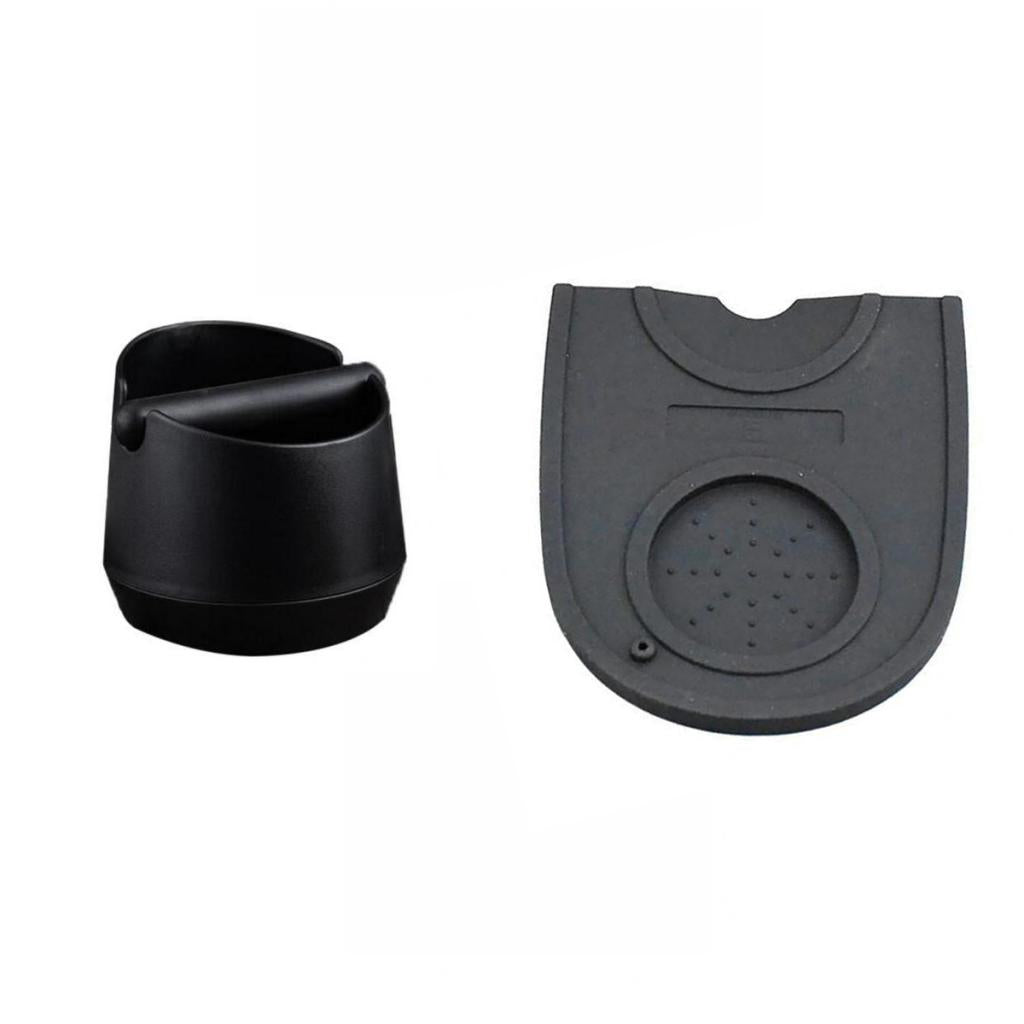 Black Coffee Knock Box with Handle Bucket Grinds Waste Bin with Tamper Mat