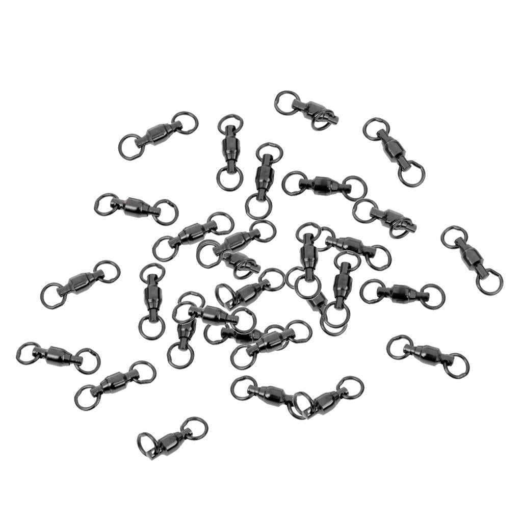 30pcs Heavy Duty Ball Bearing Swivel Solid Rings Fishing Swivels Black 1#