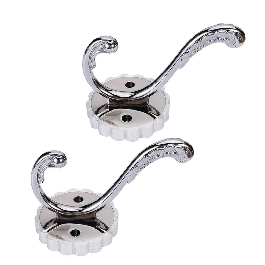 2pcs Single Coat Hat Hook Wall Mounted Hook Wardrobe Purse Holder Silver