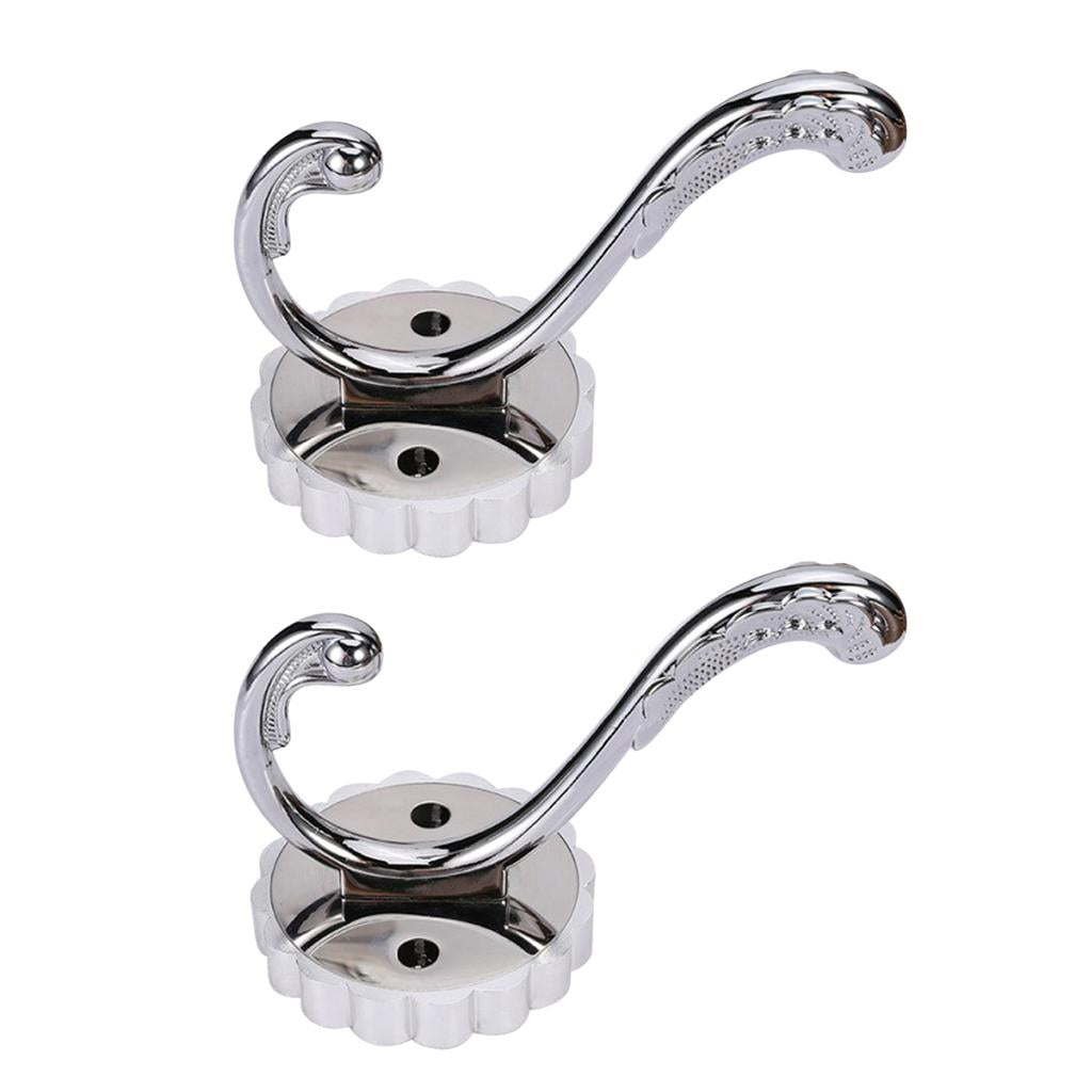 2pcs Single Coat Hat Hook Wall Mounted Hook Wardrobe Purse Holder Silver