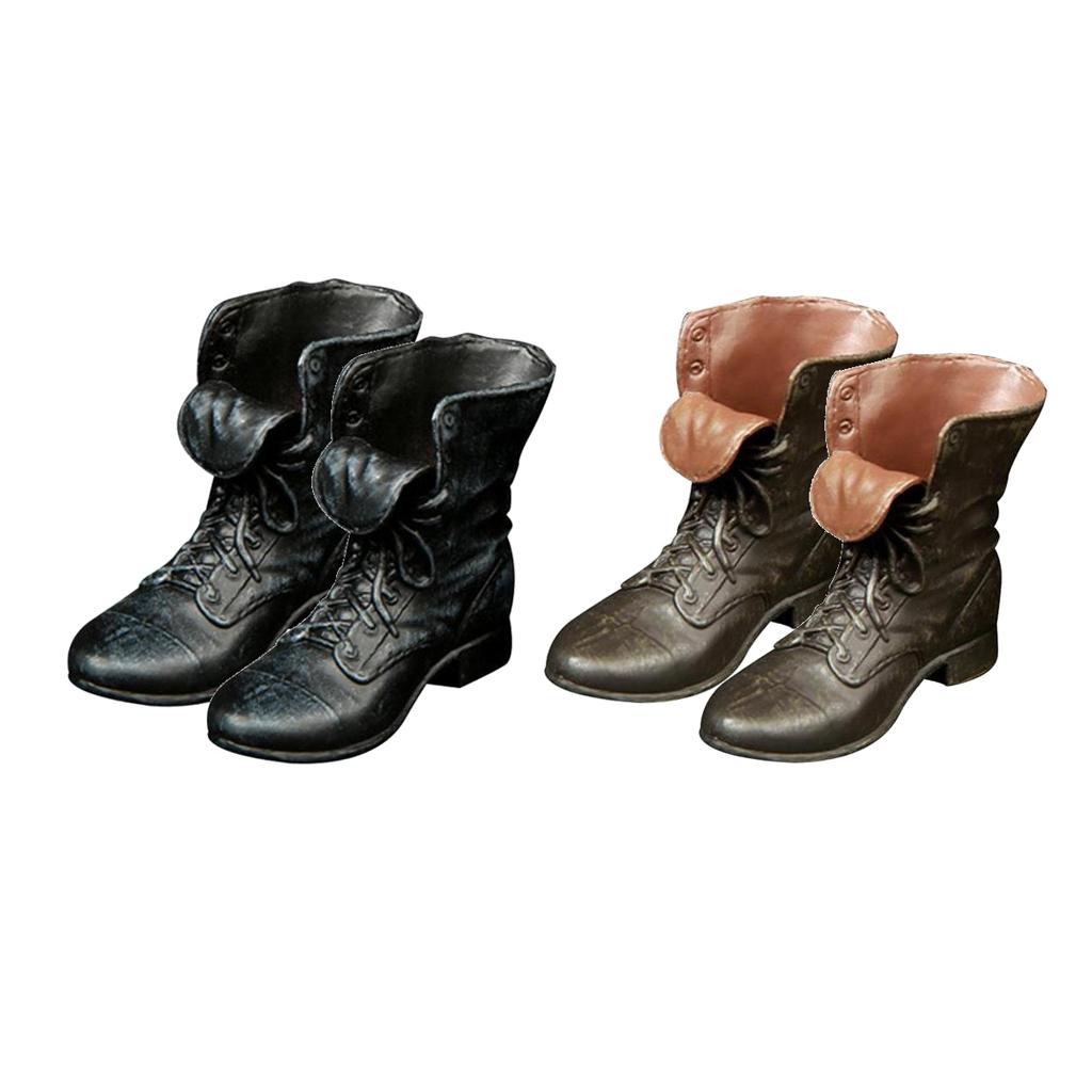 2 Pairs 1/6 Scale Rubber Made Leather Ankle Boots For 12 Male Action Figure"