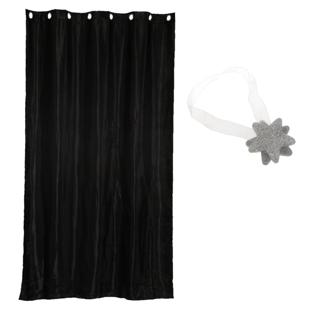 Blackout Curtain Drape with Magnetic Star Buckle Black#150x250cm Eyelet