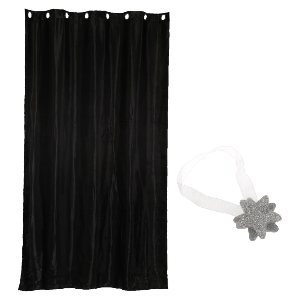 Blackout Curtain Drape with Magnetic Star Buckle Black#150x250cm Eyelet