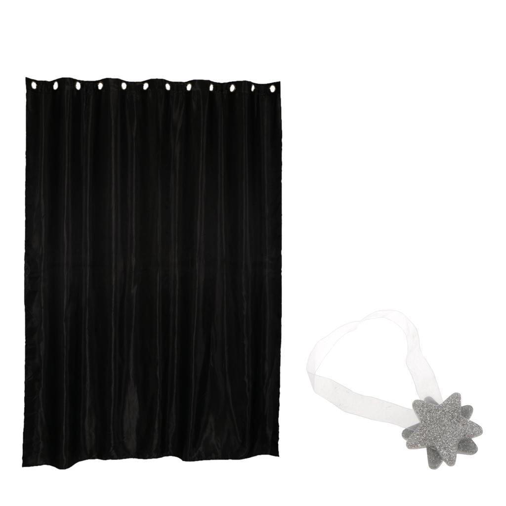 Blackout Curtain Drape with Magnetic Star Buckle Black# 200x250cm Eyelet