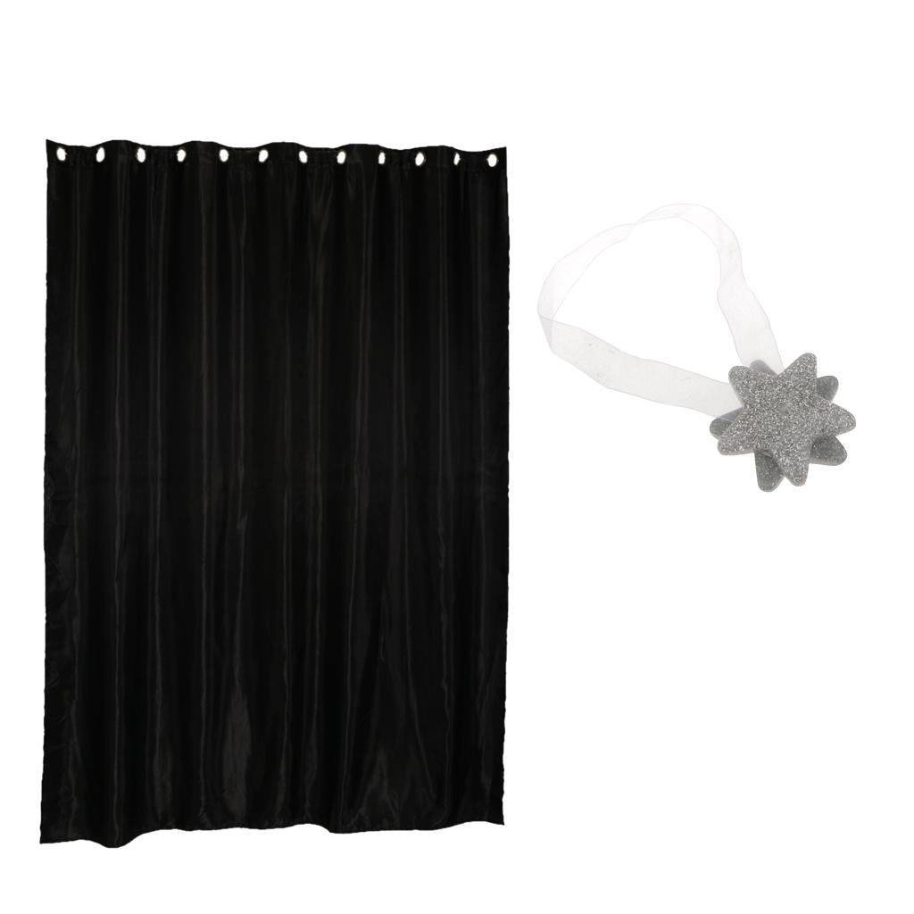 Blackout Curtain Drape with Magnetic Star Buckle Black# 200x250cm Eyelet
