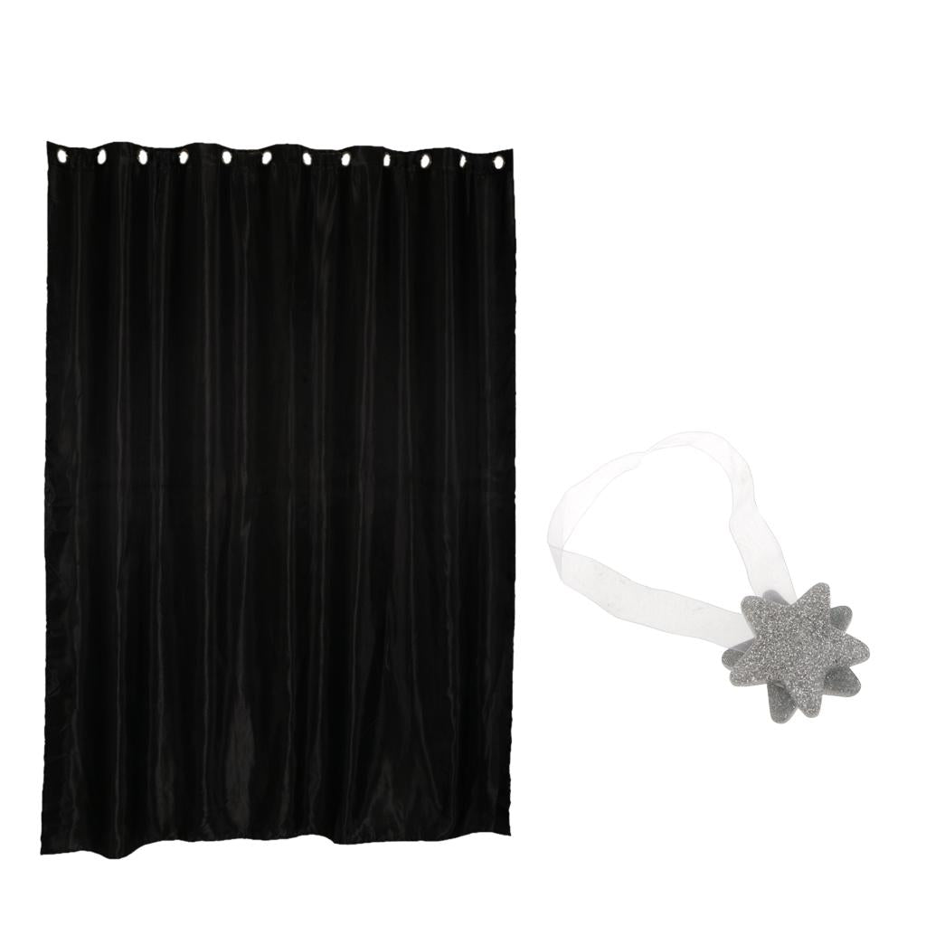 Blackout Curtain Drape with Magnetic Star Buckle Black# 200x250cm Eyelet