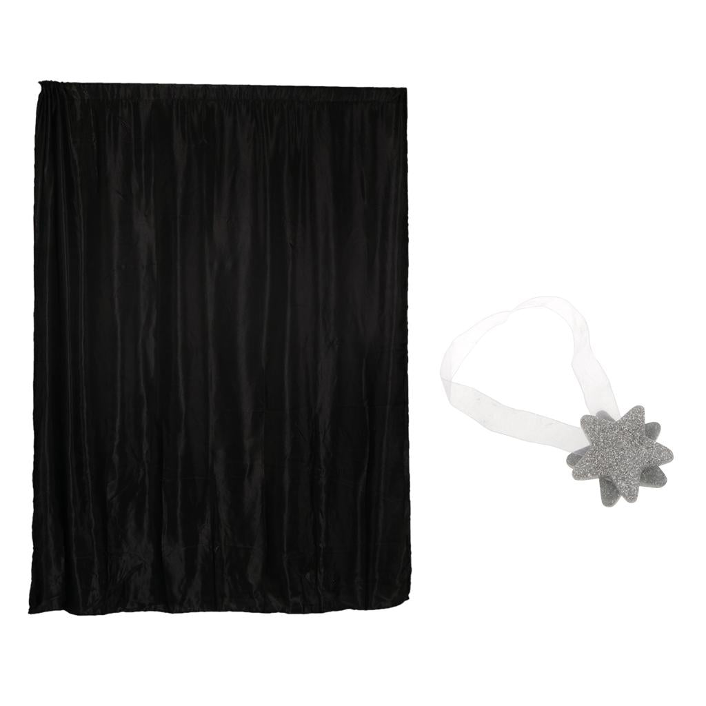Blackout Curtain Drape with Magnetic Star Buckle Black#150x250cm slot top
