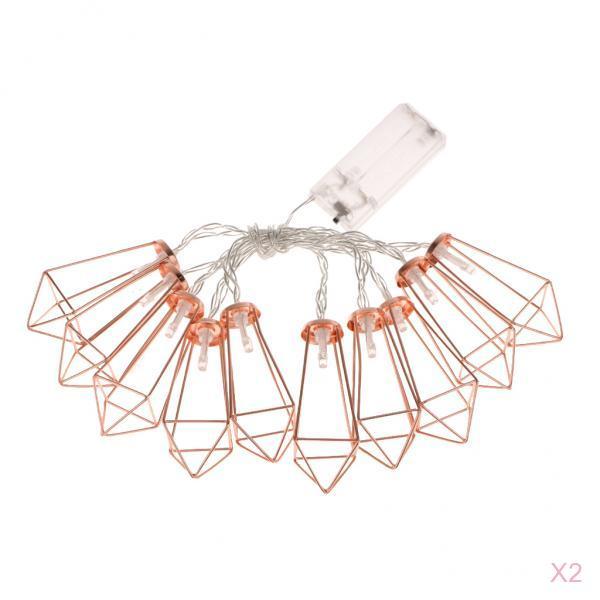 2Pcs Metal Rose Gold Geometric String Lights Home Garden Decor Warm White