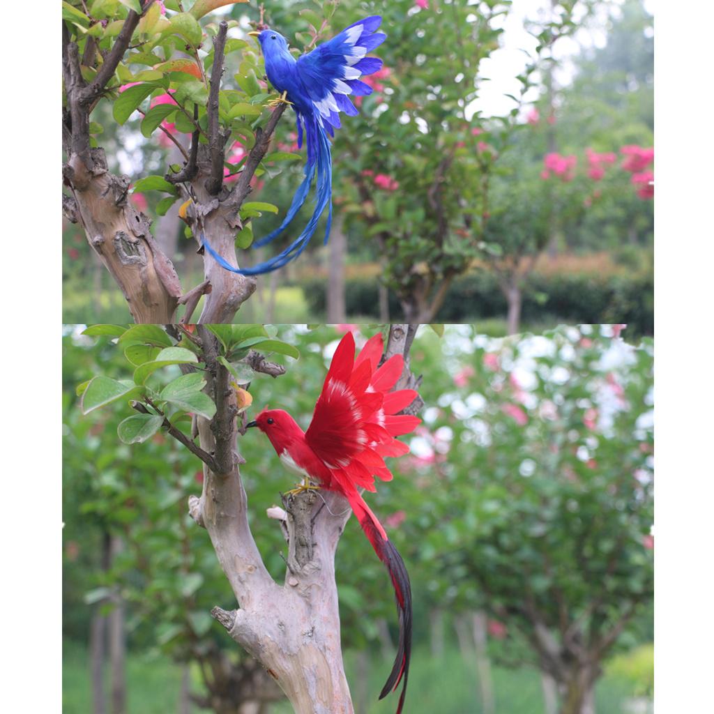 2 Pieces Artificial Bird Feathered Realistic Garden Home Decor Ornament Tail