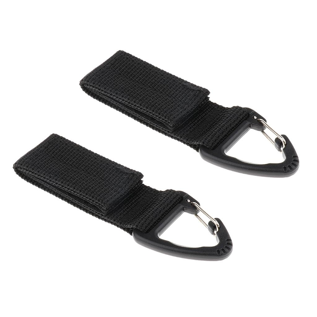 2 Pieces Outdoor Hiking Nylon Webbing Backpack Triangular Hanging Hook Black
