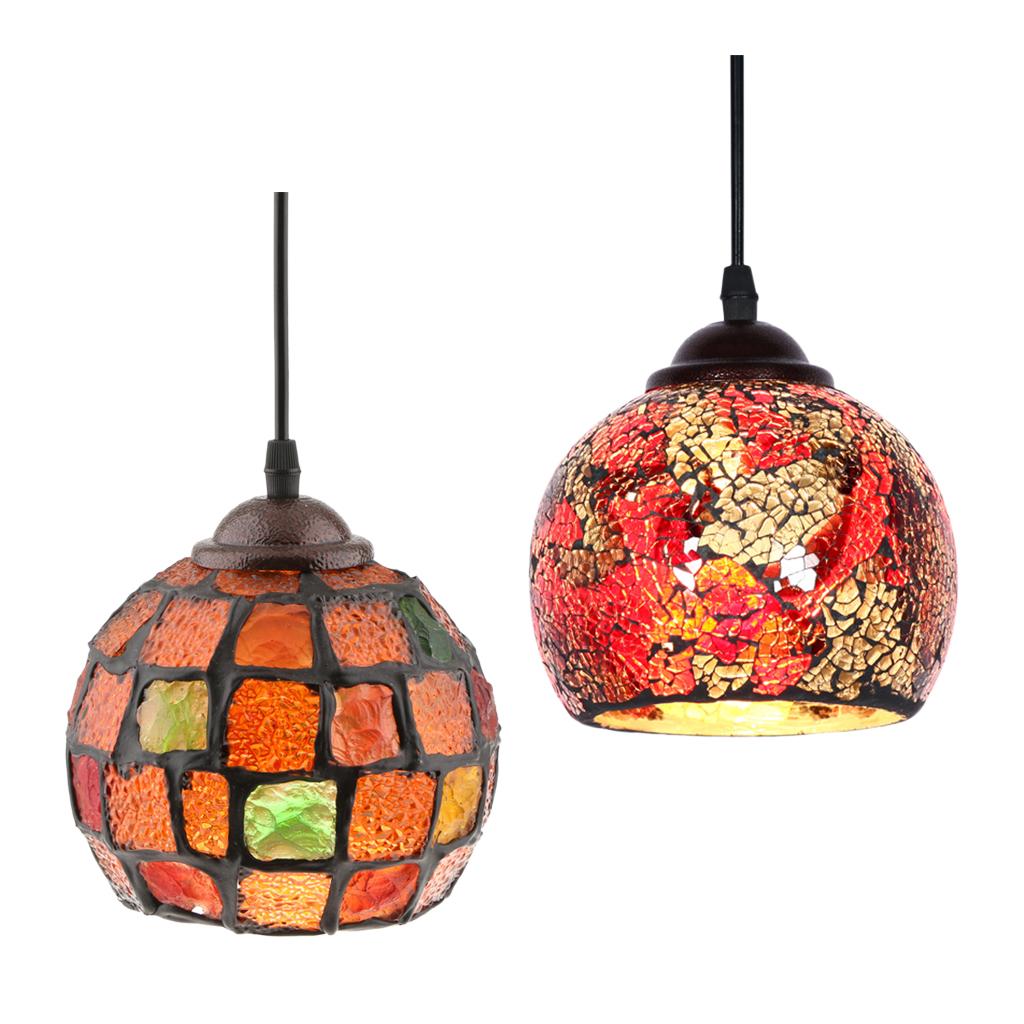 2Pcs Vintage Hanging Light Mosaic Design Pendant Ceiling Lampshade