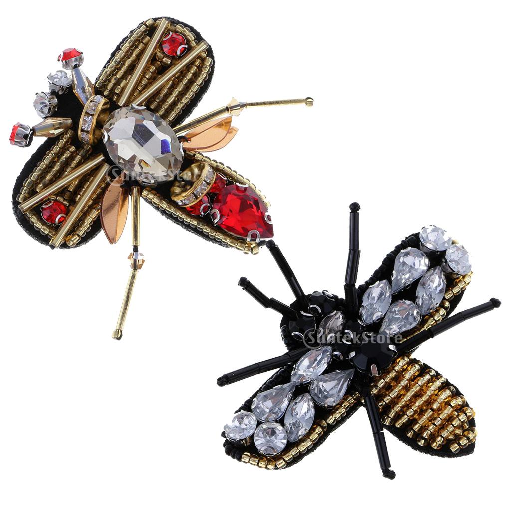 2 Styles Bee Sequins Rhinestones Beaded Patches Sewing Applique for Clothing