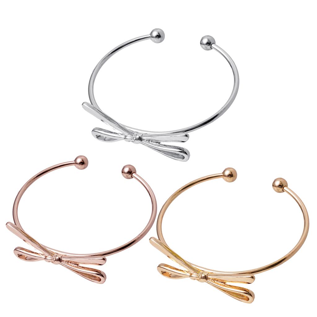 3 Pieces Adjustable Bowknot Charm Bracelet for Women Cuff Bangle Party Gift
