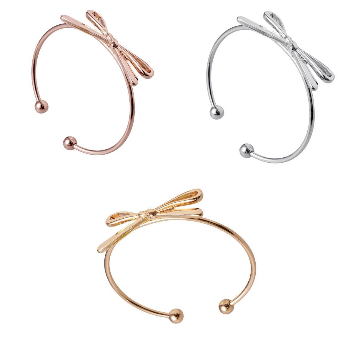 3 Pieces Adjustable Bowknot Charm Bracelet for Women Cuff Bangle Party Gift