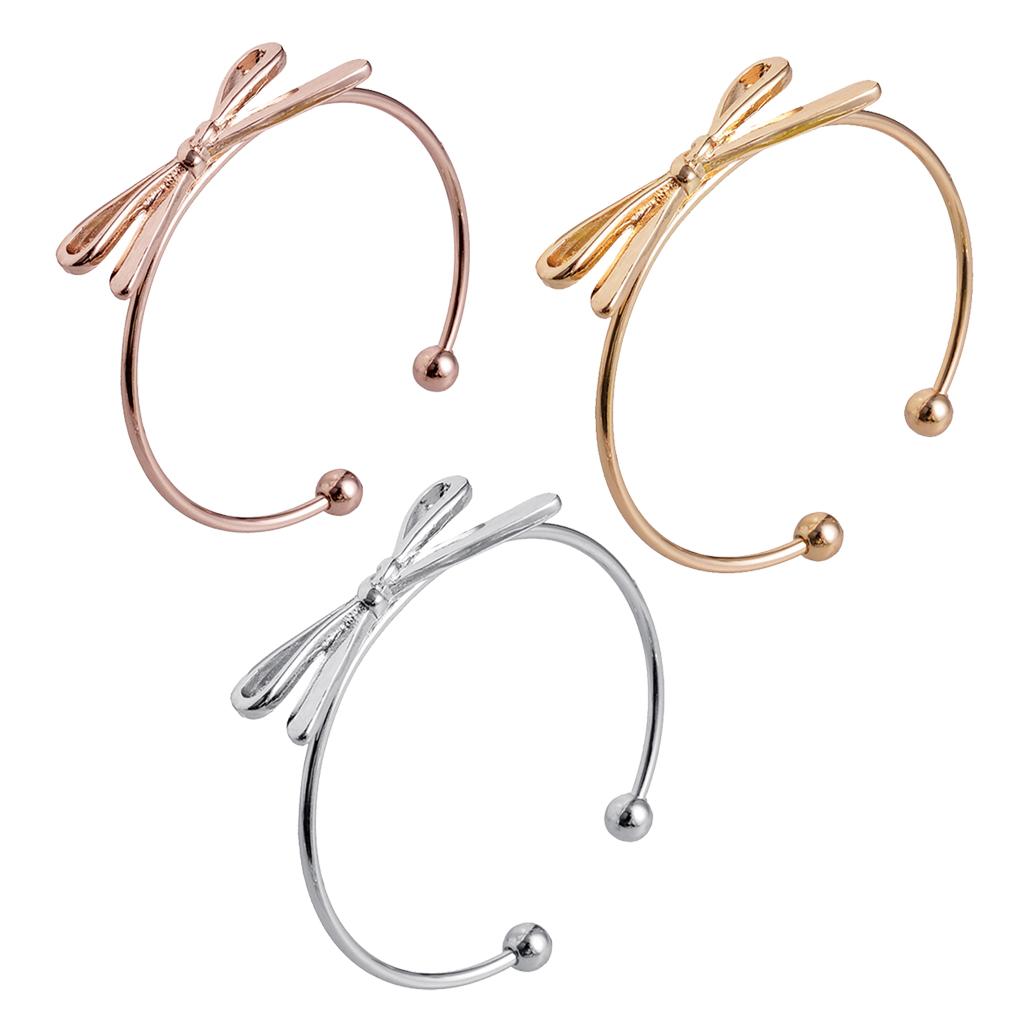 3 Pieces Adjustable Bowknot Charm Bracelet for Women Cuff Bangle Party Gift
