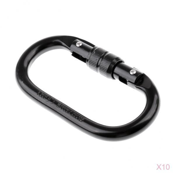 10 Pieces 25KN Screw Lock Oval Carabiner Rock Climbing Dog Clip Hammock Hook