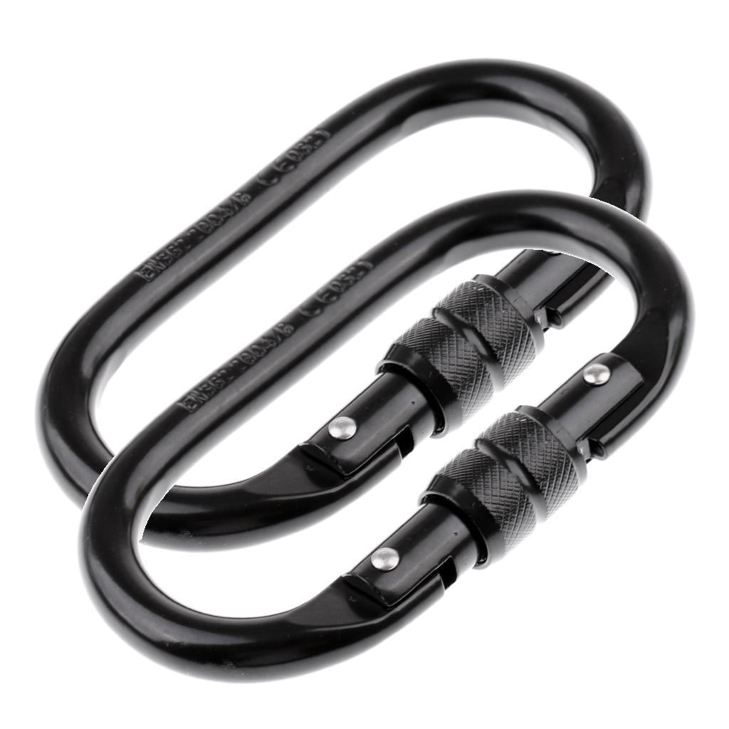 2 Pieces 25KN Oval Steel Screw Lock Carabiner for Rock Climbing Rappelling