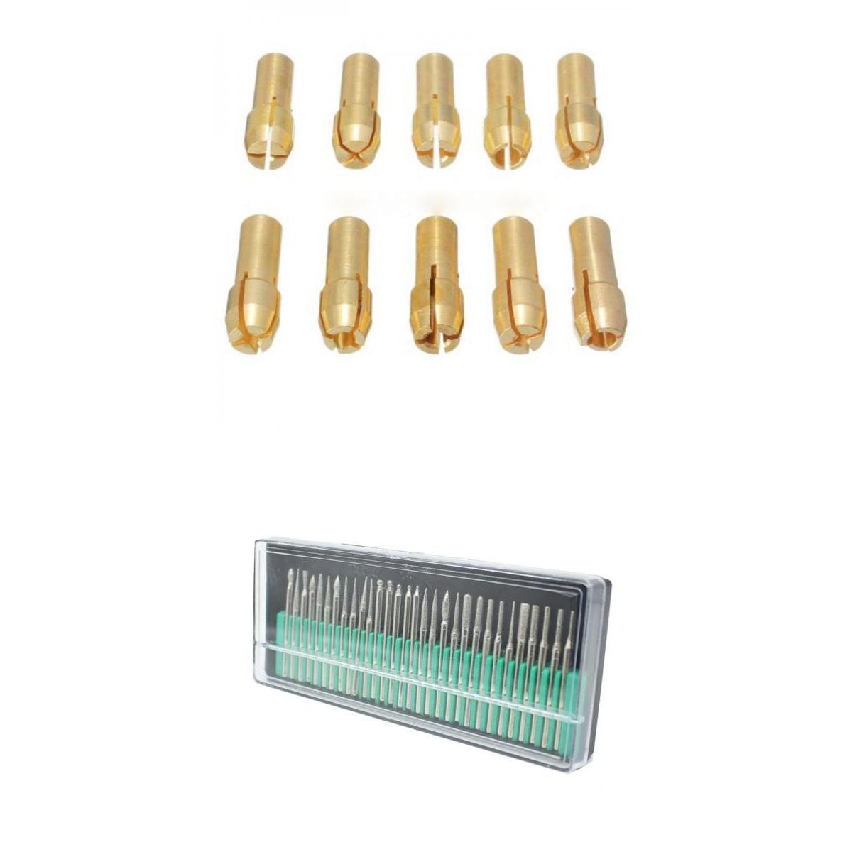 30Pcs Electric Grinding Head 3mm Shank + 10Pcs 0.5-3.2mm Drill Chuck Collet
