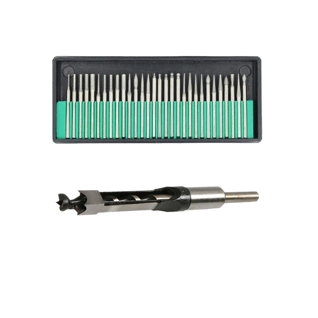 30 Grinding Head 3mm Shank + Square Hole Saw Wood Drill Bit 12mm