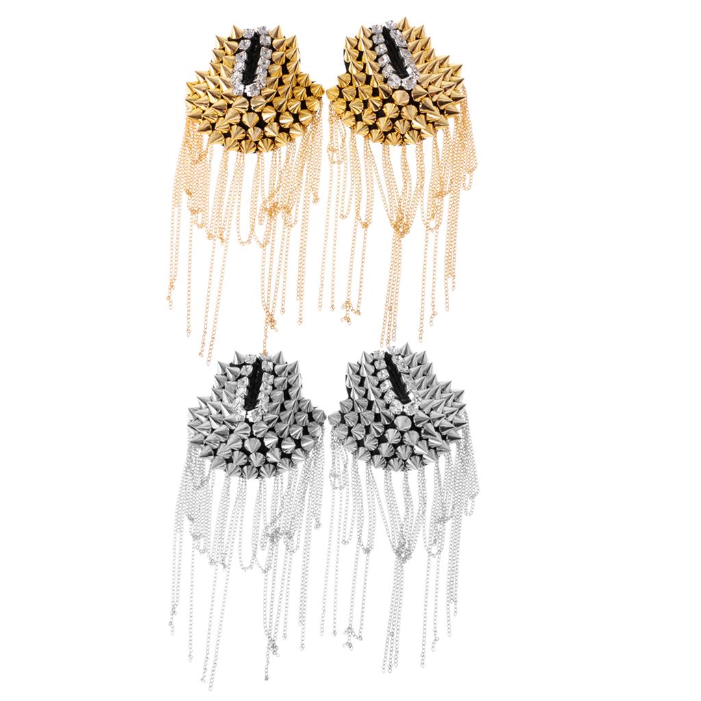 2 Pairs Punk Tassel Epaulette Rivet Shoulder Board Mark Costume Brooch Badge