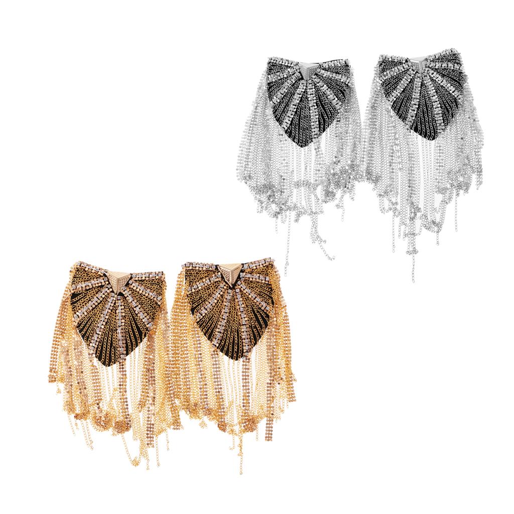 2 Pairs Military Party Star Tassel Link Chain Epaulet Shoulder Boards Badge