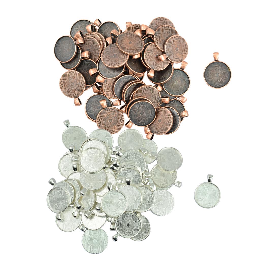 100 Pieces Blank Round Bezel Tray Base Cabochon DIY Pendant Charms Craft