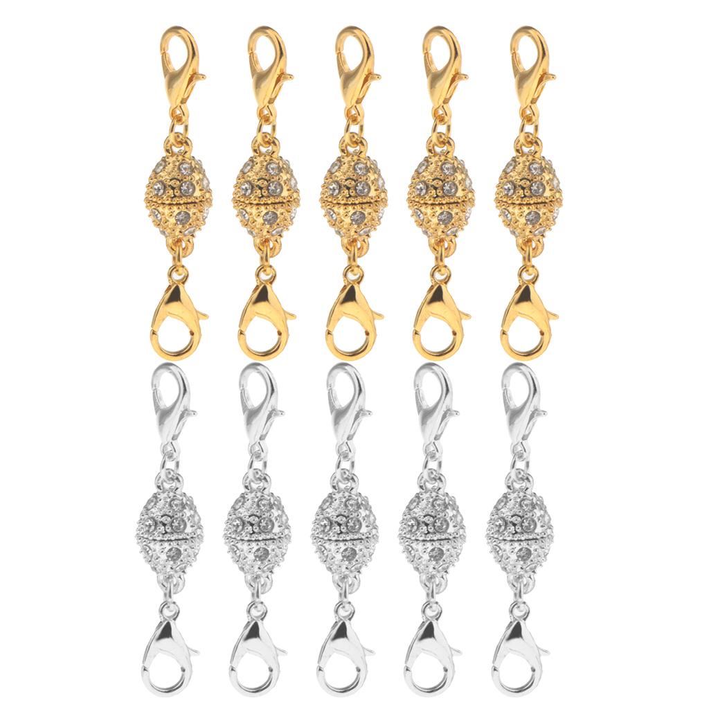 10 Piece Oval Crystal Ball Magnetic Clasps with Two Sides Lobster Hook