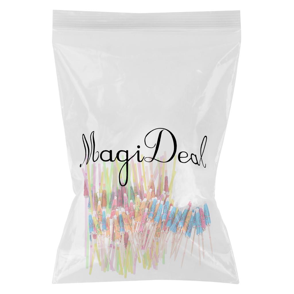 50x Colorfu Parasol Umbrella Food Picks+ 50x Drinking Straws Tropical Party