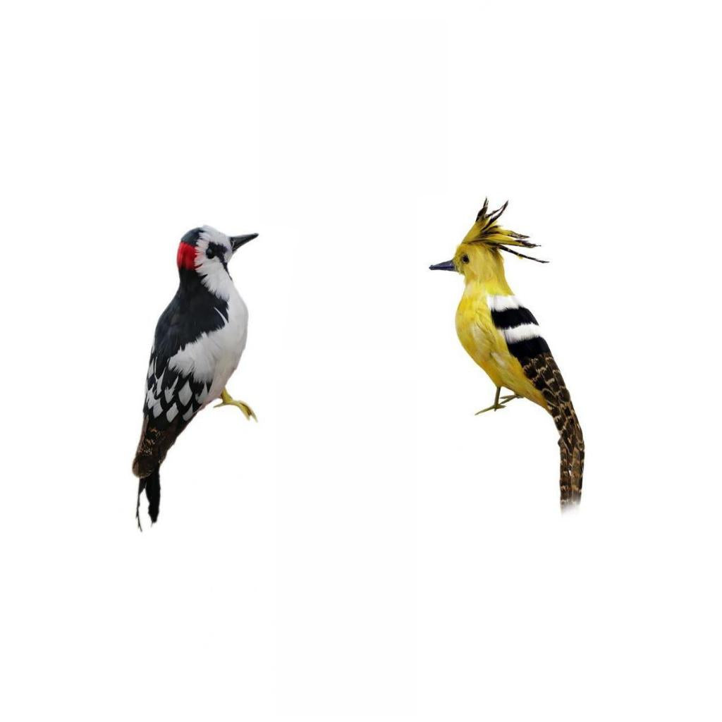2 Piece Artificial Feather Animal Woodpecker Hoopoe Garden Figurine Decor